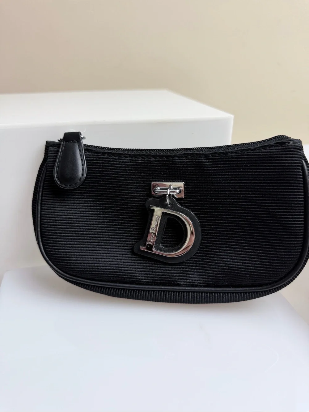 Mini Dior Beauty Bag in Black with Silver Hardware and D Charm